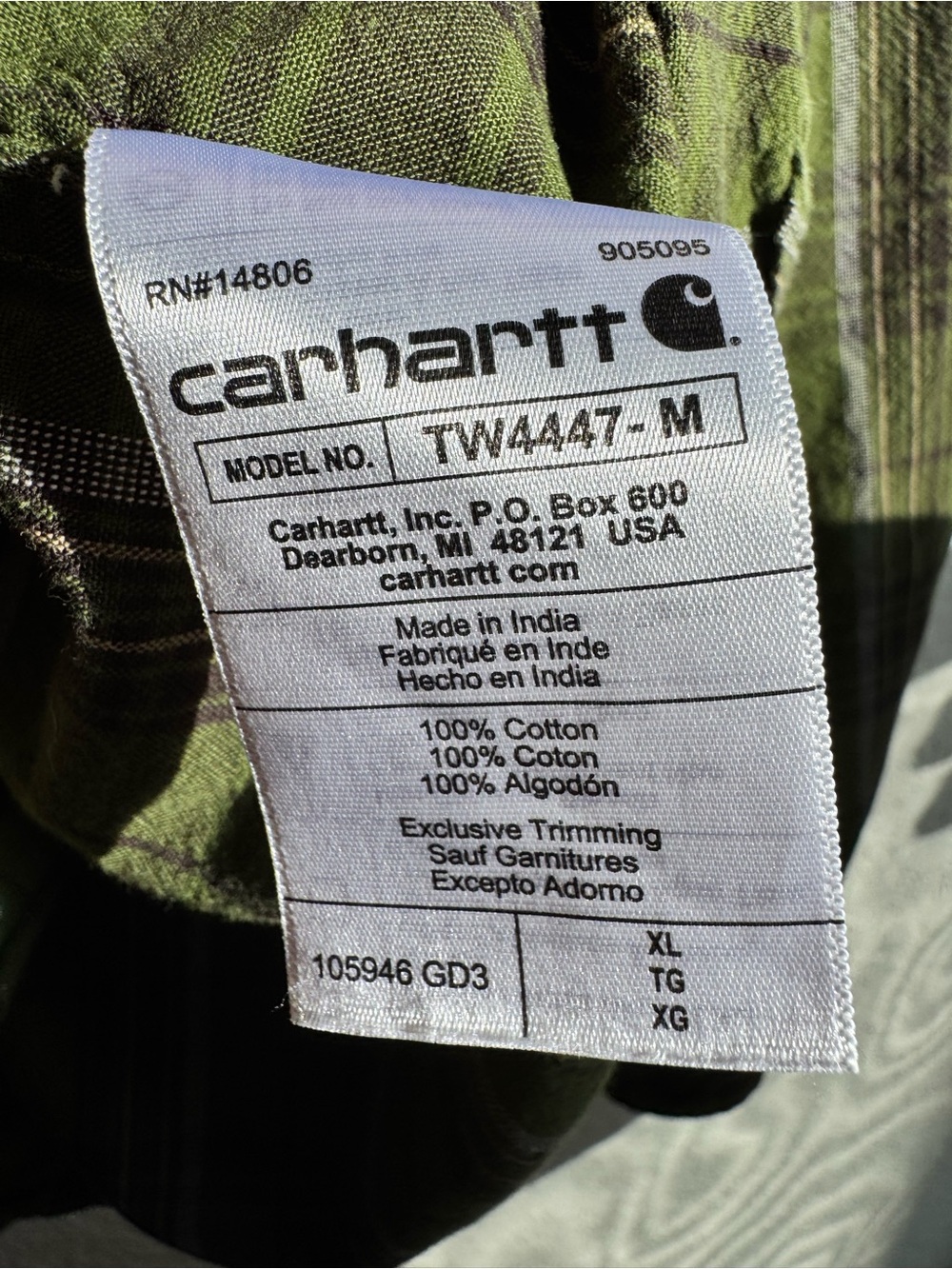 Carhartt Olive Green Plaid Button-Up Shirt - Picture 7 of 7